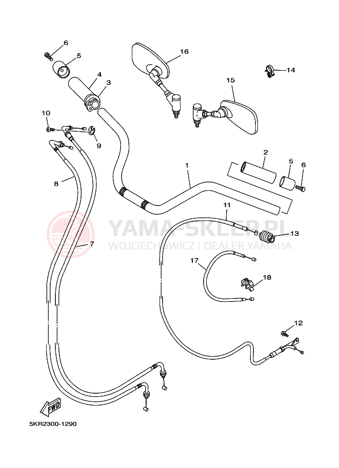 Schemat "Kierownica i osprzęt" do Yamaha XVS250