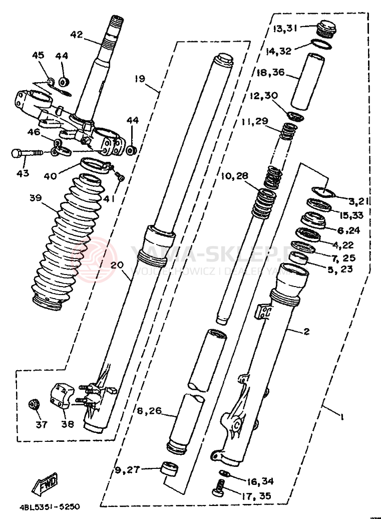 Schemat "Amortyzatory przód" do Yamaha DT125R
