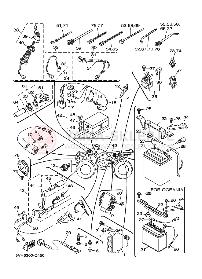 Schemat "układ elektryczny" do Yamaha KODIAK 2WD