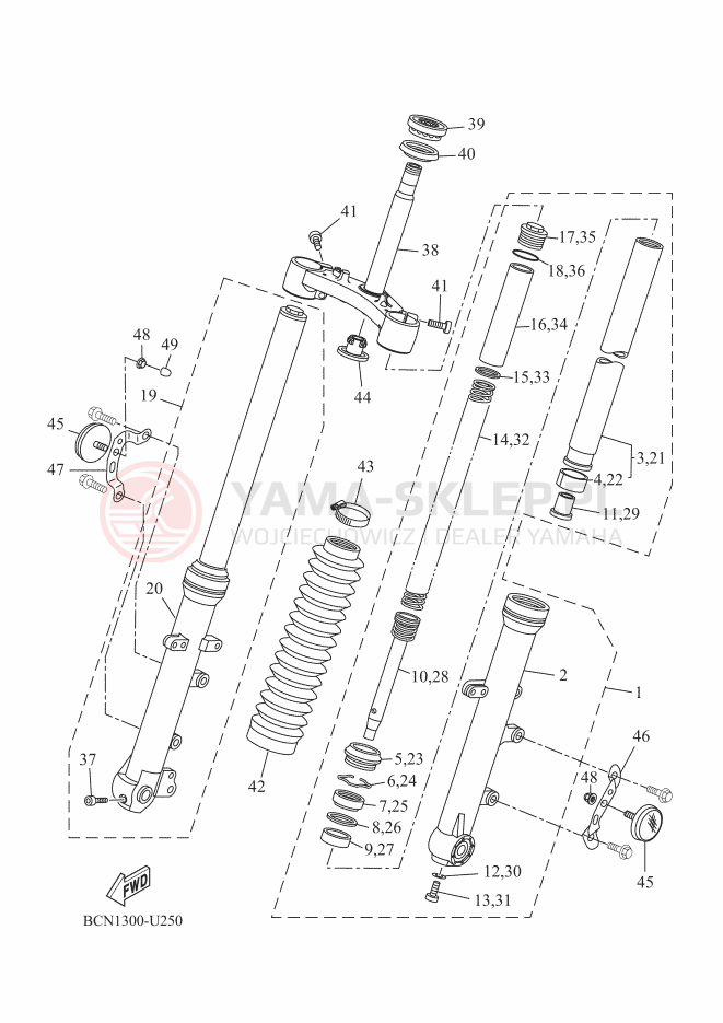 Schemat "Amortyzatory przód" do Yamaha XSR700