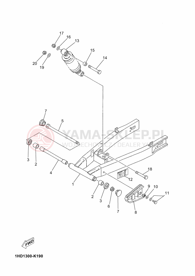 Schemat "wahacz, zawieszenie tył" do Yamaha TZR50