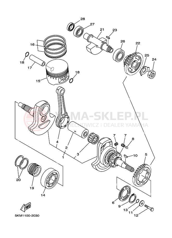 Schemat "Wał korbowy, tłok" do Yamaha GRIZZLY