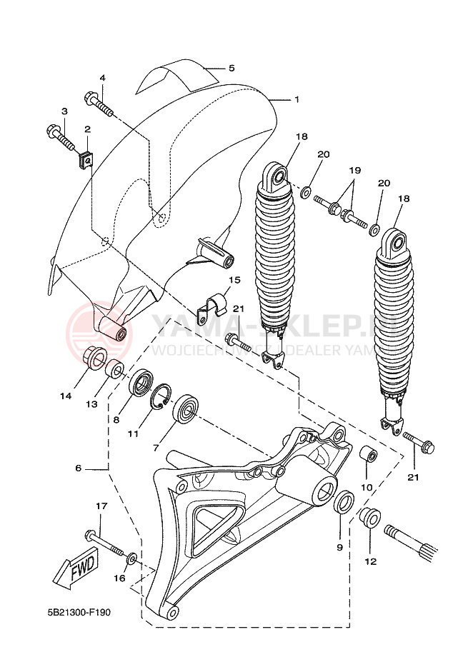 Schemat "wahacz, zawieszenie tył" do Yamaha XCITY