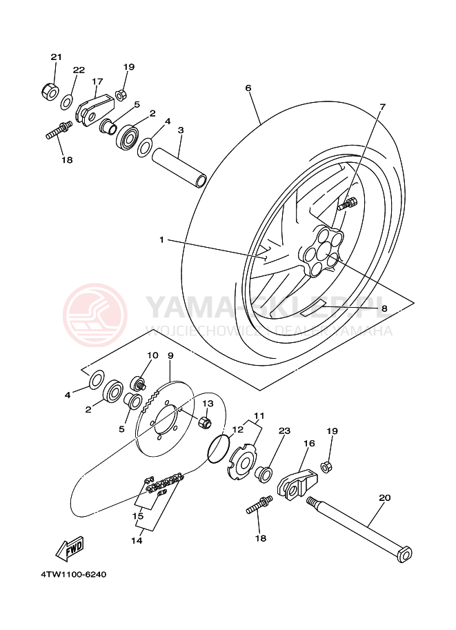 Schemat "Koło tył" do Yamaha TZ250
