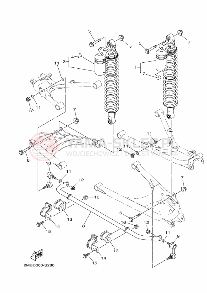Schemat "zawieszenie tył" do Yamaha WOLVERINE R
