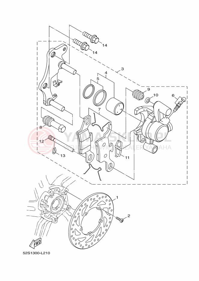 Schemat "Zacisk hamulcowy + tarcza przód" do Yamaha XENTER 150