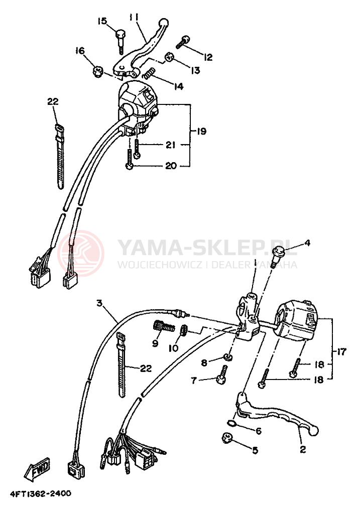 Schemat "Kierownica i osprzęt" do Yamaha XV500 VIRAGO