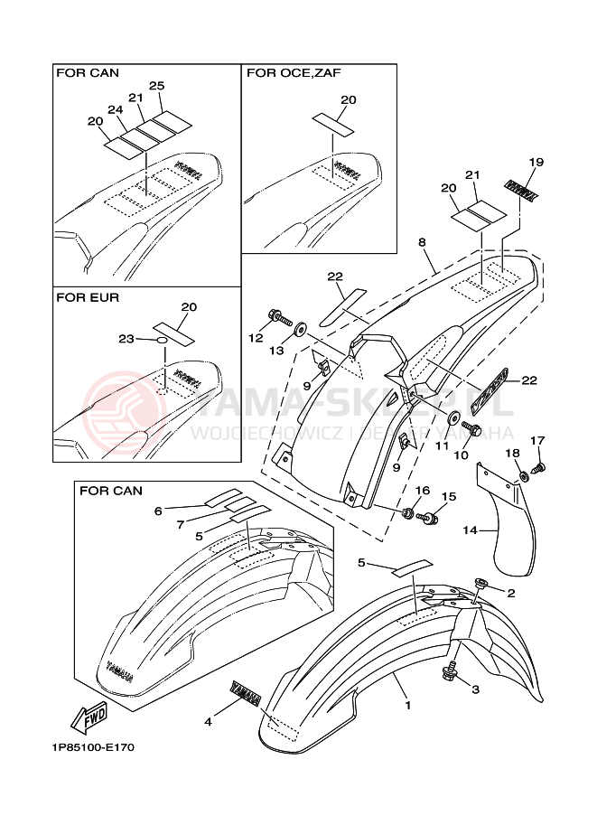 Schemat "błotnik" do Yamaha YZ250
