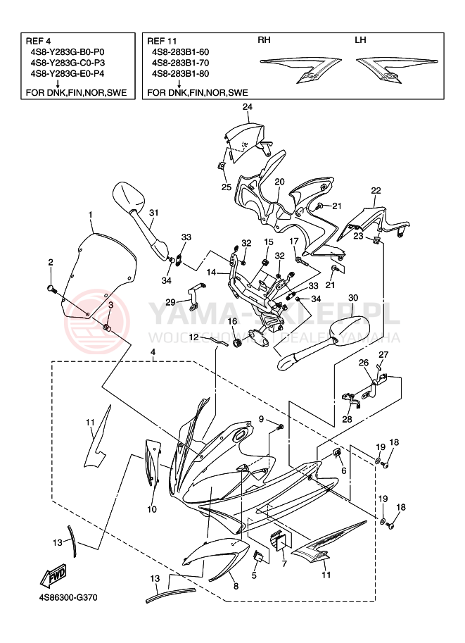 Schemat "elementy nadwozia" do Yamaha FAZER