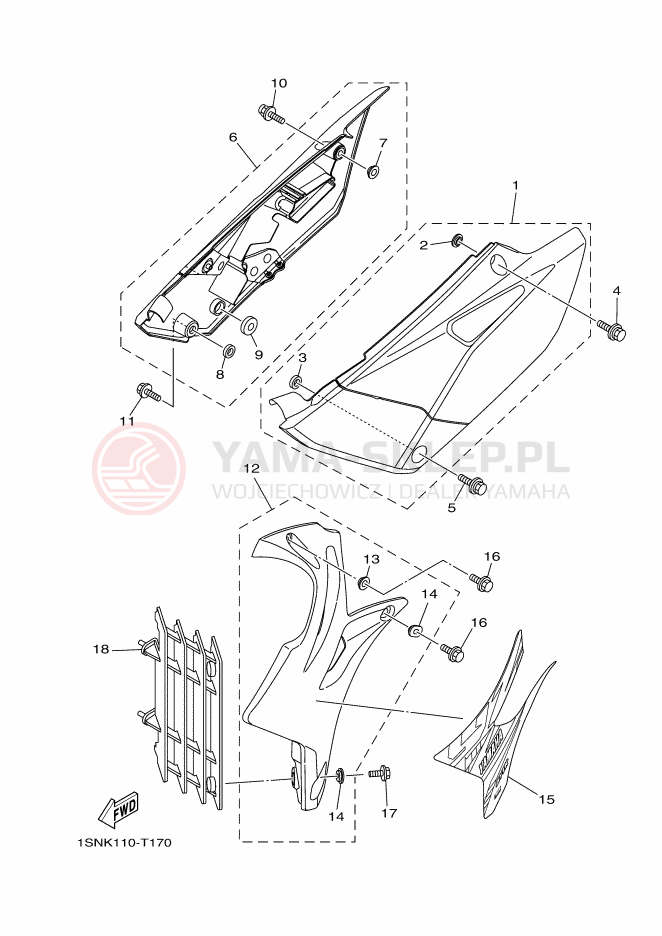 Schemat "Pokrywa boczna" do Yamaha YZ85LW
