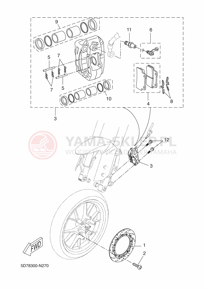 Schemat "Zacisk hamulcowy + tarcza przód" do Yamaha MT-125