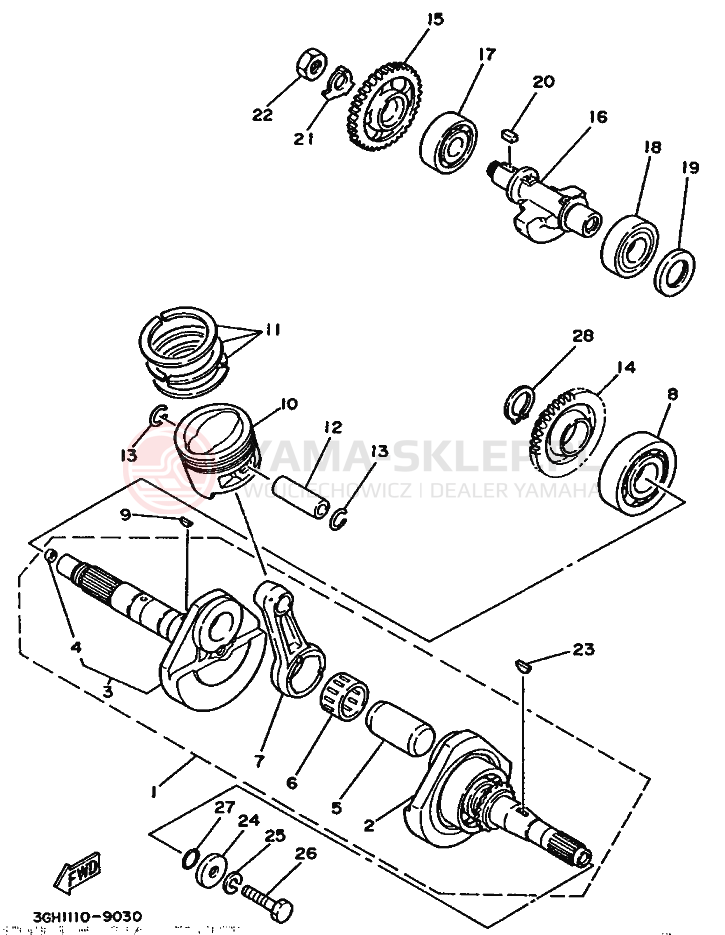 Schemat "Wał korbowy, tłok" do Yamaha MOTO 4 - 250