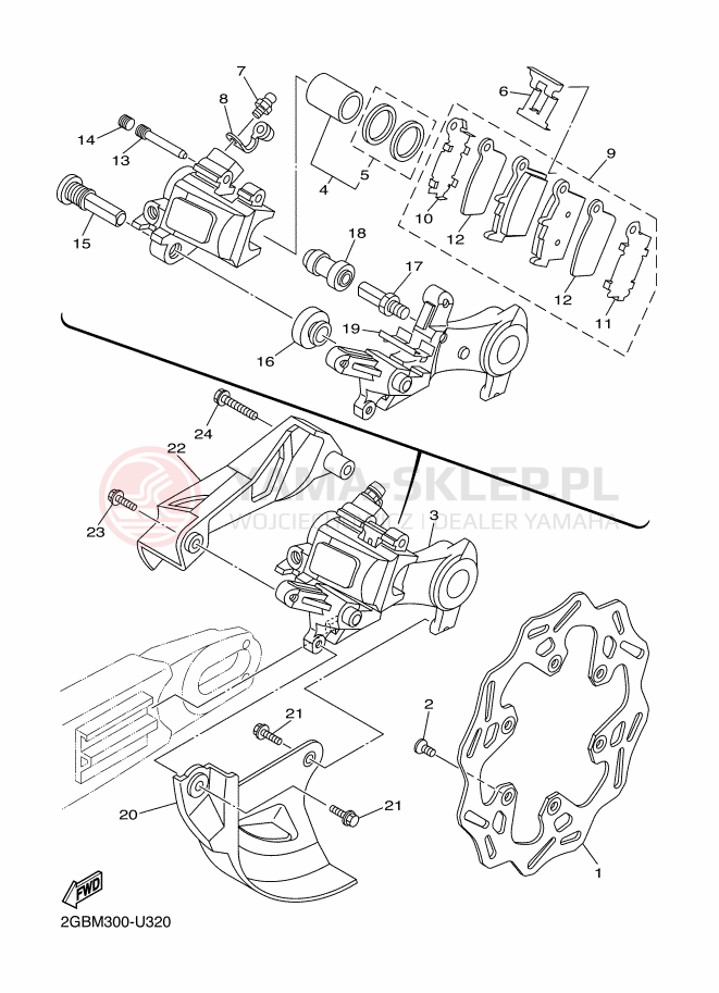 Schemat "Zacisk hamulcowy tylny" do Yamaha WR250F