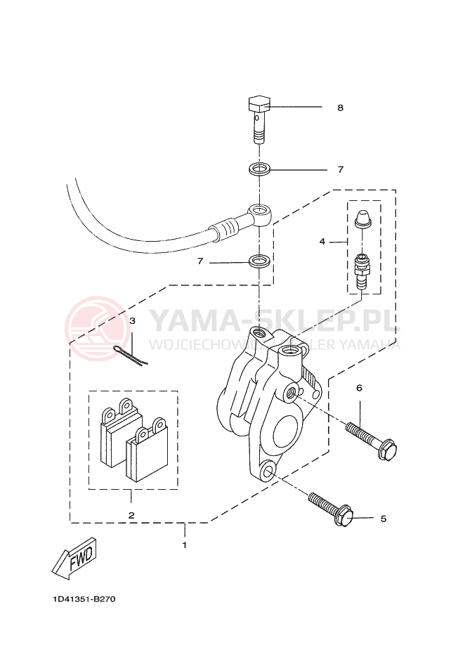 Schemat "Zacisk hamulcowy + tarcza przód" do Yamaha DT50X