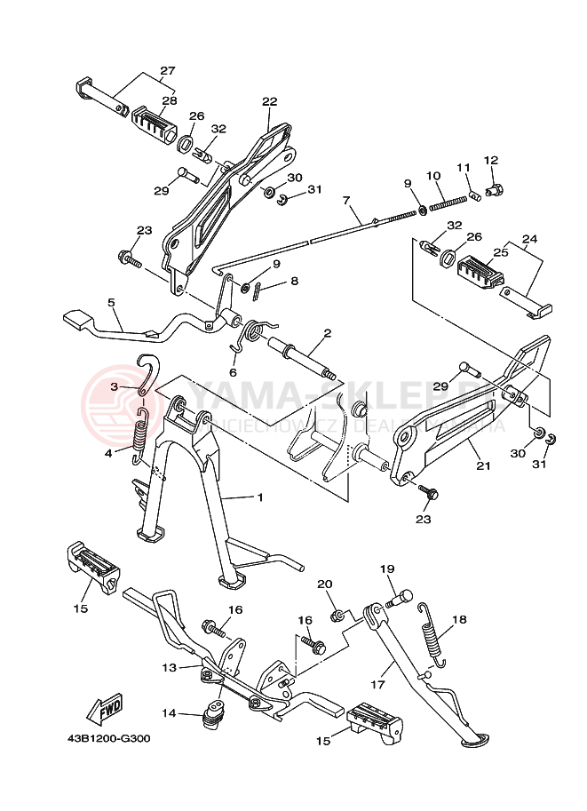 Schemat "Stopka postojowa i podnóżki" do Yamaha YBR125EGS