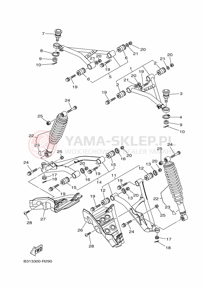 Schemat "PRZEDNIE ZAWIESZENIE KOŁA" do Yamaha GRIZZLY 700 EPS