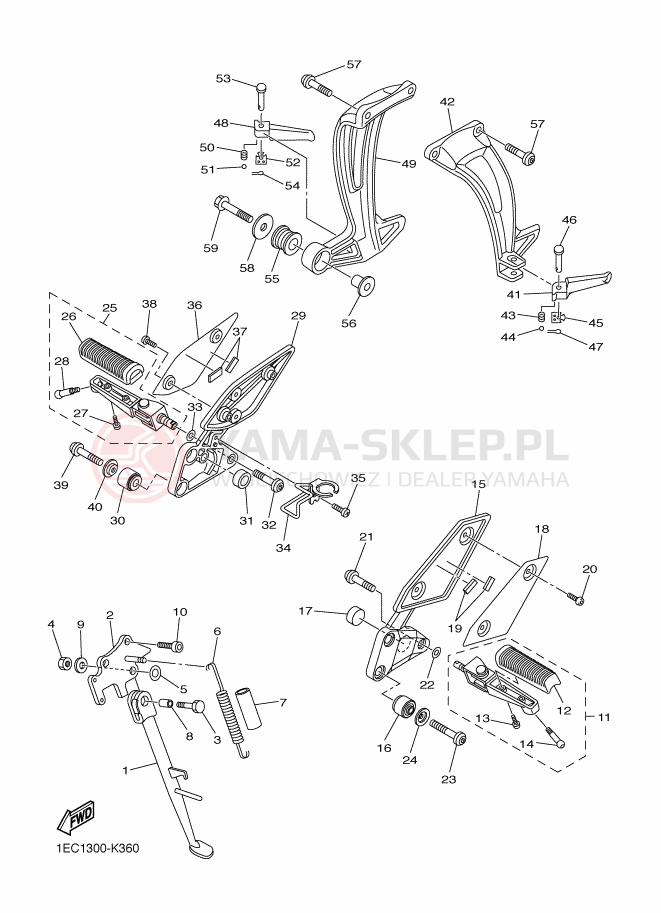 Schemat "Stopka postojowa i podnóżki" do Yamaha FZ1-N