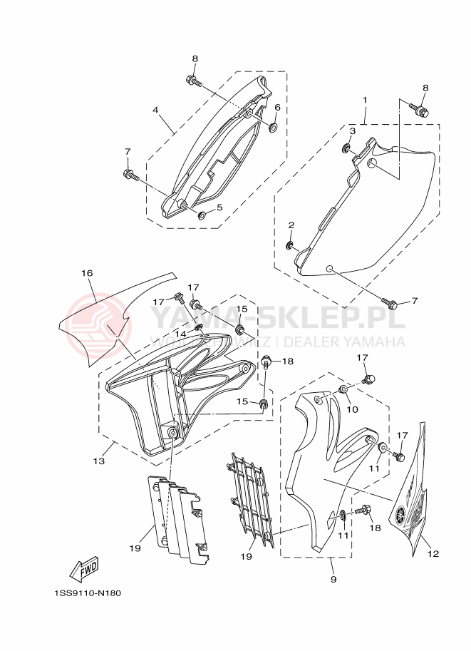 Schemat "Pokrywa boczna" do Yamaha YZ250