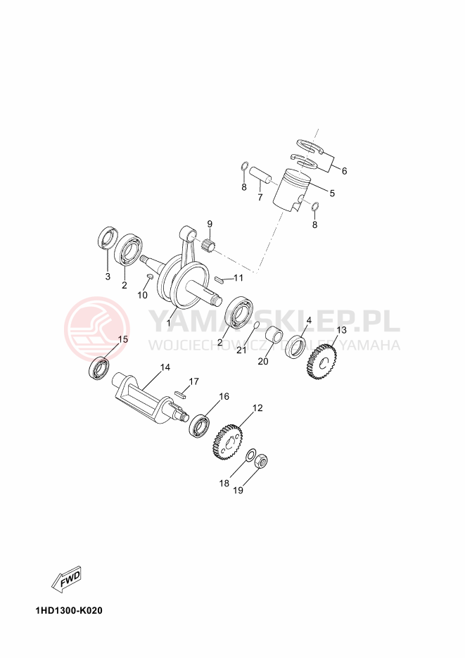 Schemat "Wał korbowy, tłok" do Yamaha TZR 50