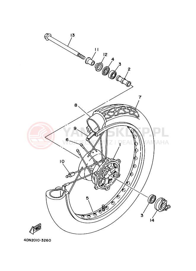 Schemat "Koło przód" do Yamaha XV125 VIRAGO