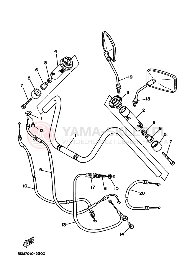 Schemat "Kierownica i osprzęt" do Yamaha XV250 VIRAGO