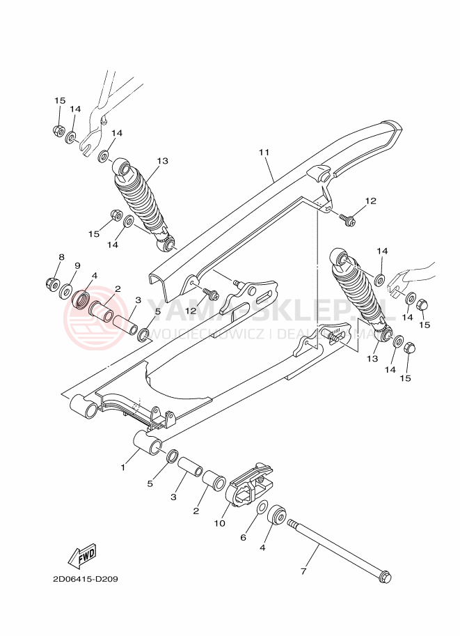 Schemat "wahacz, zawieszenie tył" do Yamaha YB125