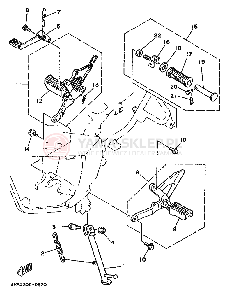 Schemat "Stopka postojowa i podnóżki" do Yamaha TZR125