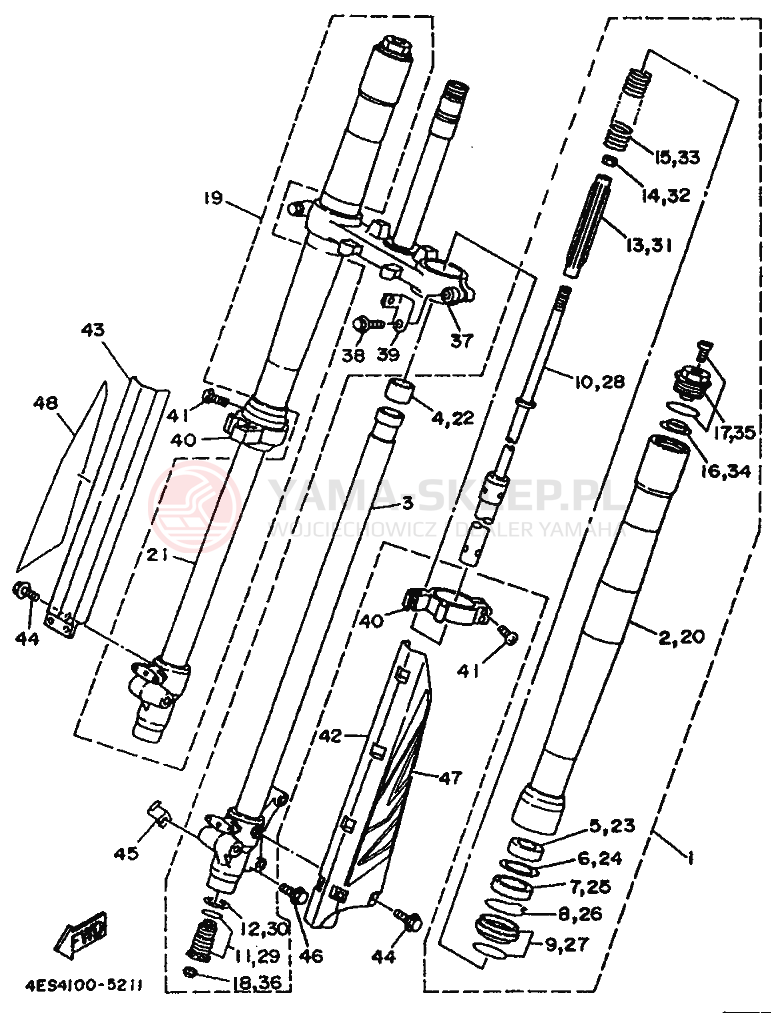 Schemat "Amortyzatory przód" do Yamaha YZ80