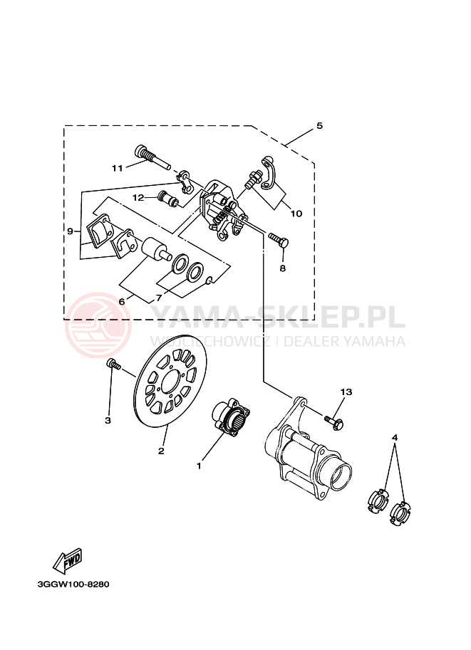 Schemat "Zacisk hamulcowy tylny" do Yamaha YFZ350