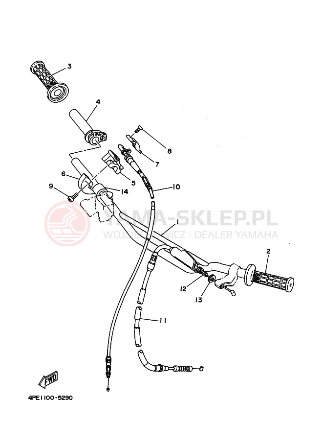 Schemat "Kierownica i osprzęt" do Yamaha YZ125