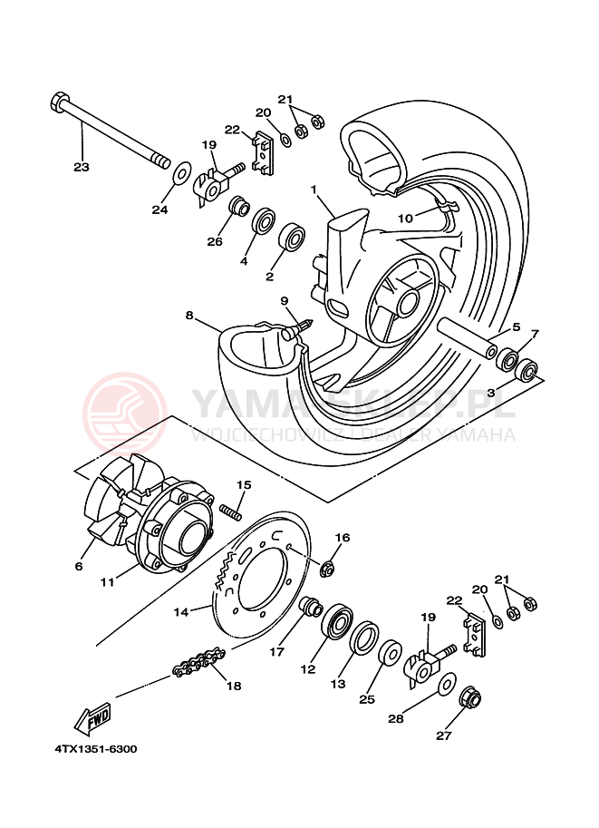 Schemat "Koło tył" do Yamaha TDM850