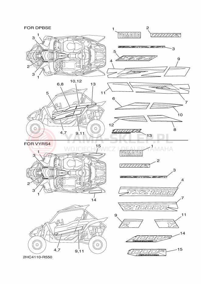 Schemat "Naklejki" do Yamaha YXZ1000R EPS