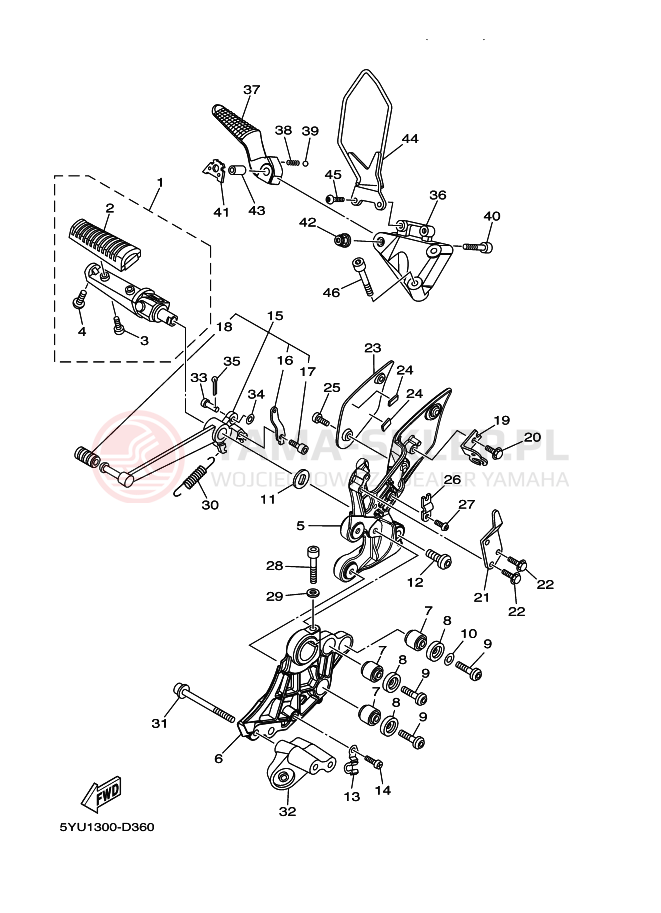 Schemat "Stopka postojowa i podnóżki" do Yamaha MT01