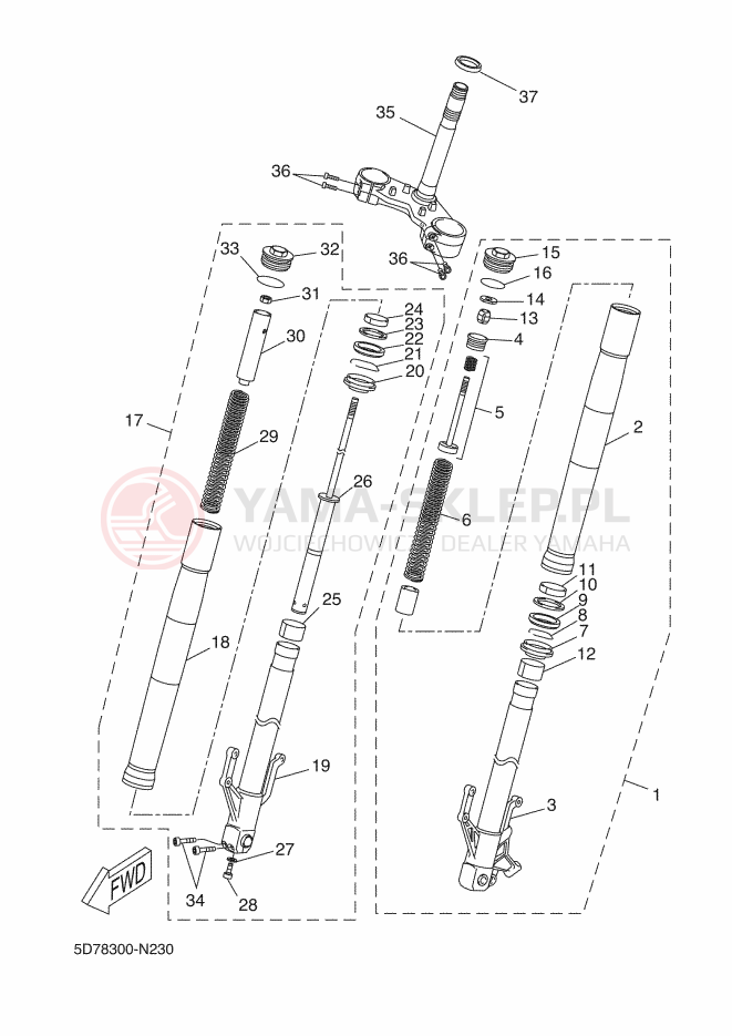 Schemat "Amortyzatory przód" do Yamaha YZF-R125