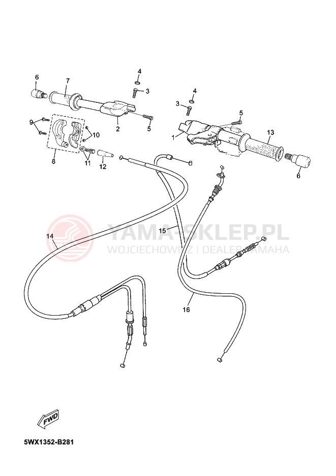 Schemat "Kierownica i osprzęt" do Yamaha TZR50