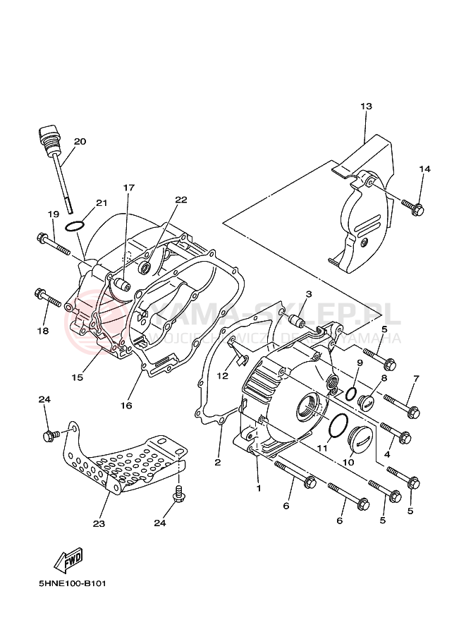 Schemat "Pokrywa silnika" do Yamaha TT-R90E