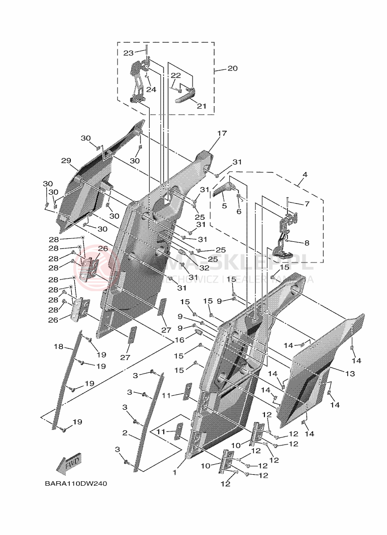 Schemat "Pokrywa boczna" do Yamaha WOLVERINE X4 850