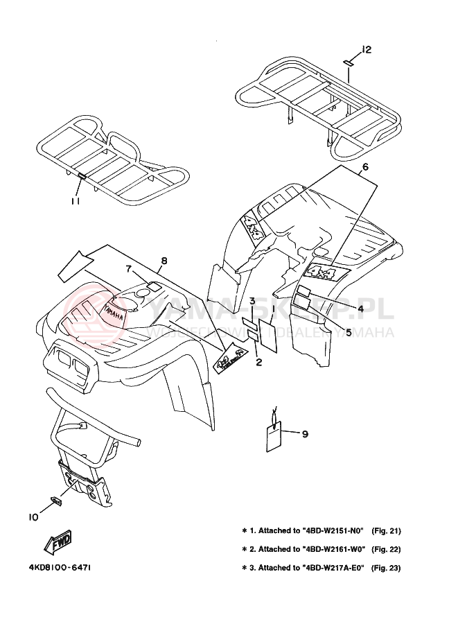 Schemat "naklejki" do Yamaha YFB250FW