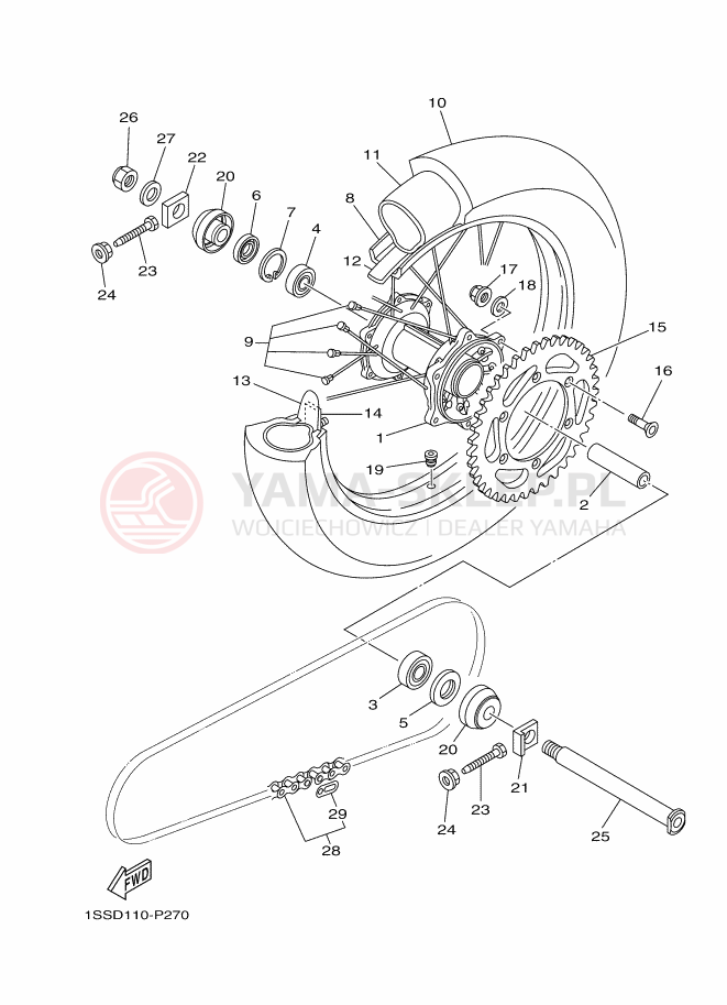 Schemat "Koło tył" do Yamaha YZ250X