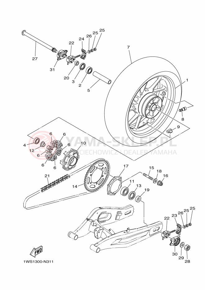 Schemat "Koło tył" do Yamaha MT-07 ABS