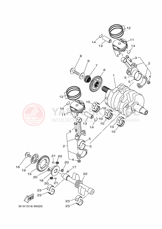 Schemat "Wał korbowy, tłok" do Yamaha R3