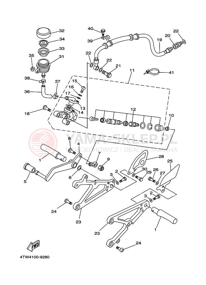 Schemat "Stopka postojowa i podnóżki" do Yamaha TZ250
