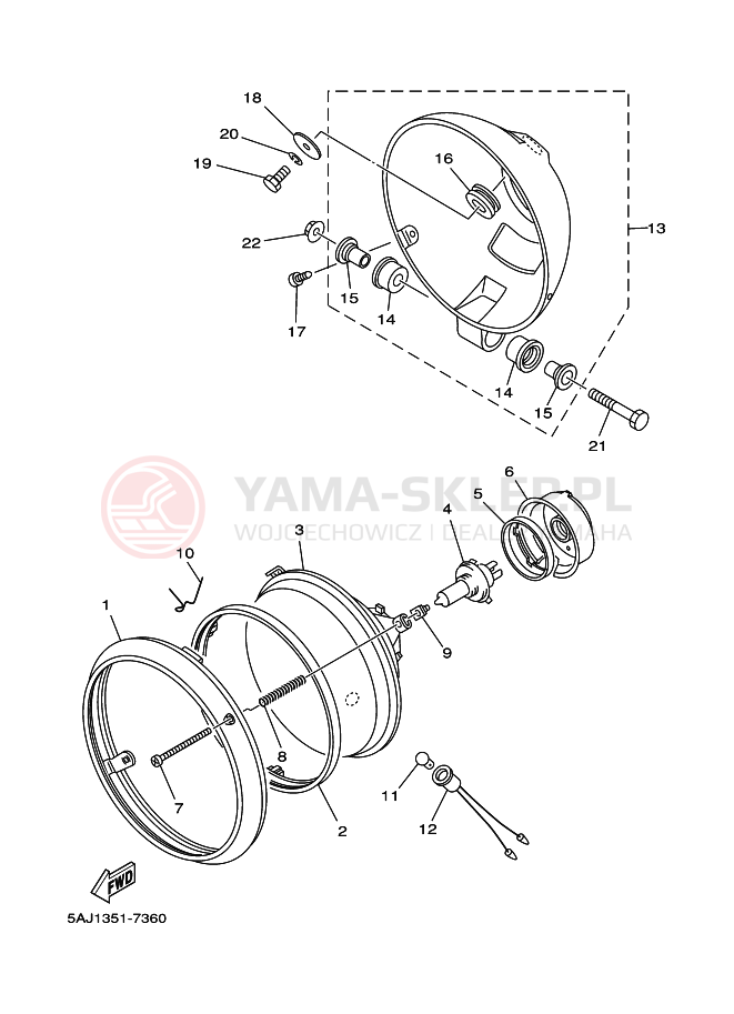 Schemat "Lampa przód" do Yamaha XV125 VIRAGO