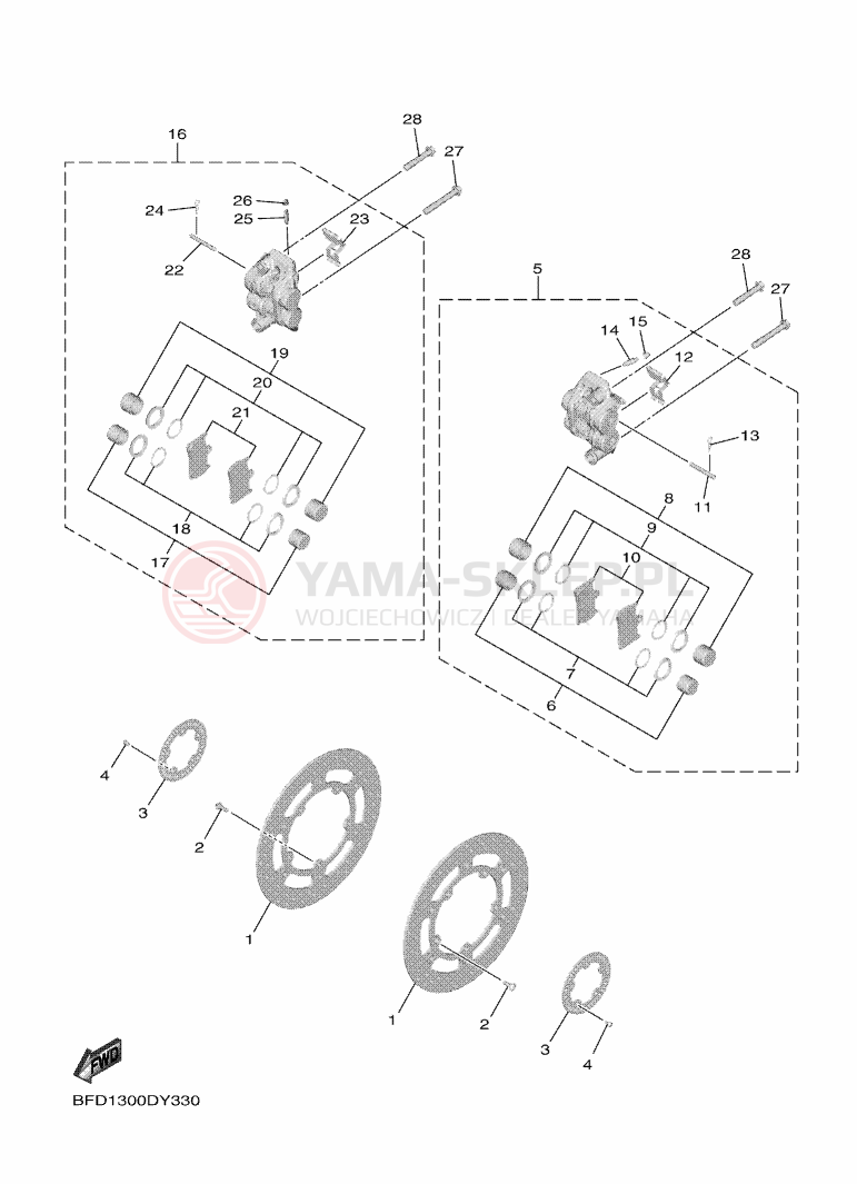 Schemat "Zacisk hamulcowy + tarcza przód" do Yamaha NIKEN GT