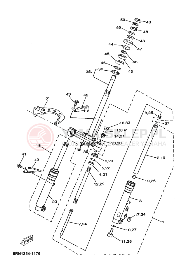 Schemat "Amortyzatory przód" do Yamaha OVETTO 50