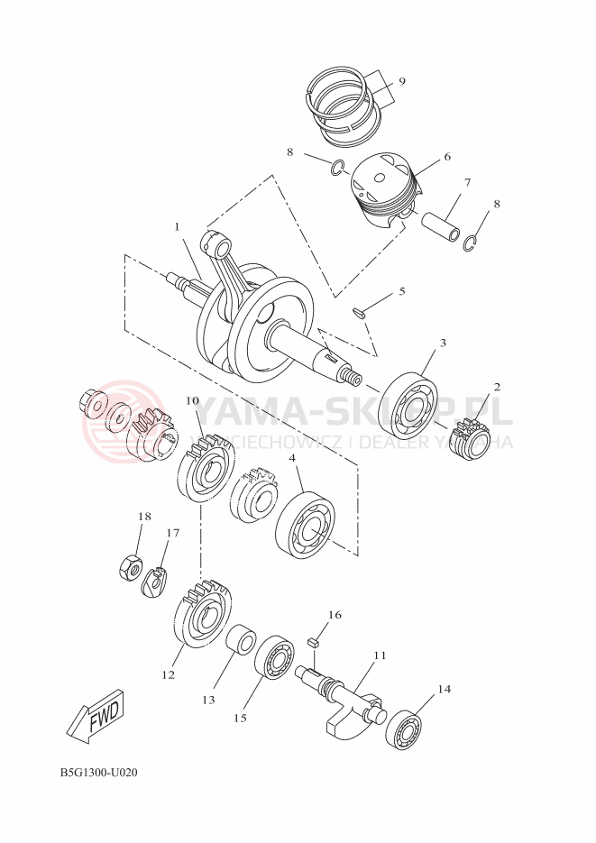 Schemat "Wał korbowy, tłok" do Yamaha YZF-R125