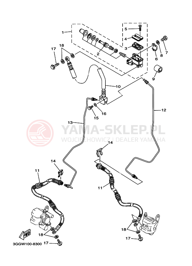 Schemat "Pompa hamulcowa przednia" do Yamaha YFZ350
