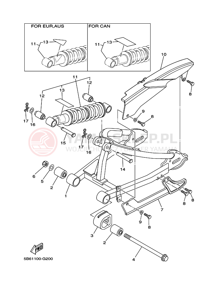 Schemat "wahacz, zawieszenie tył" do Yamaha TT-R110E