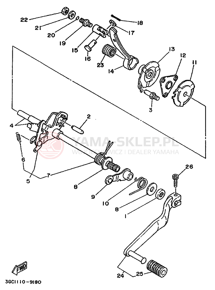 Schemat "Dźwignia zmiany biegów, wałek" do Yamaha MOTO 4 - 200 DX
