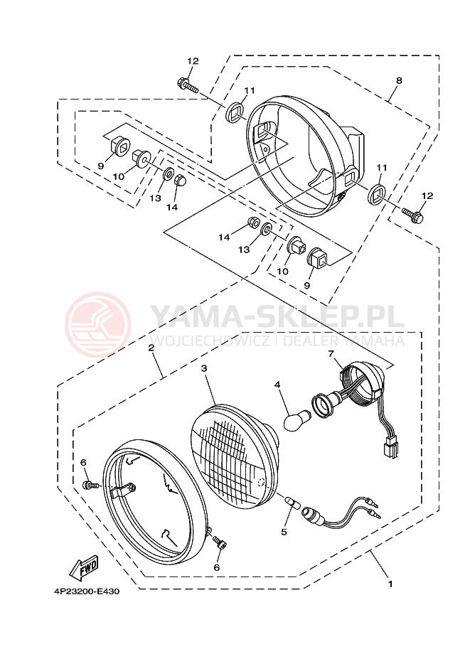 Schemat "Lampa przód" do Yamaha YBR125E